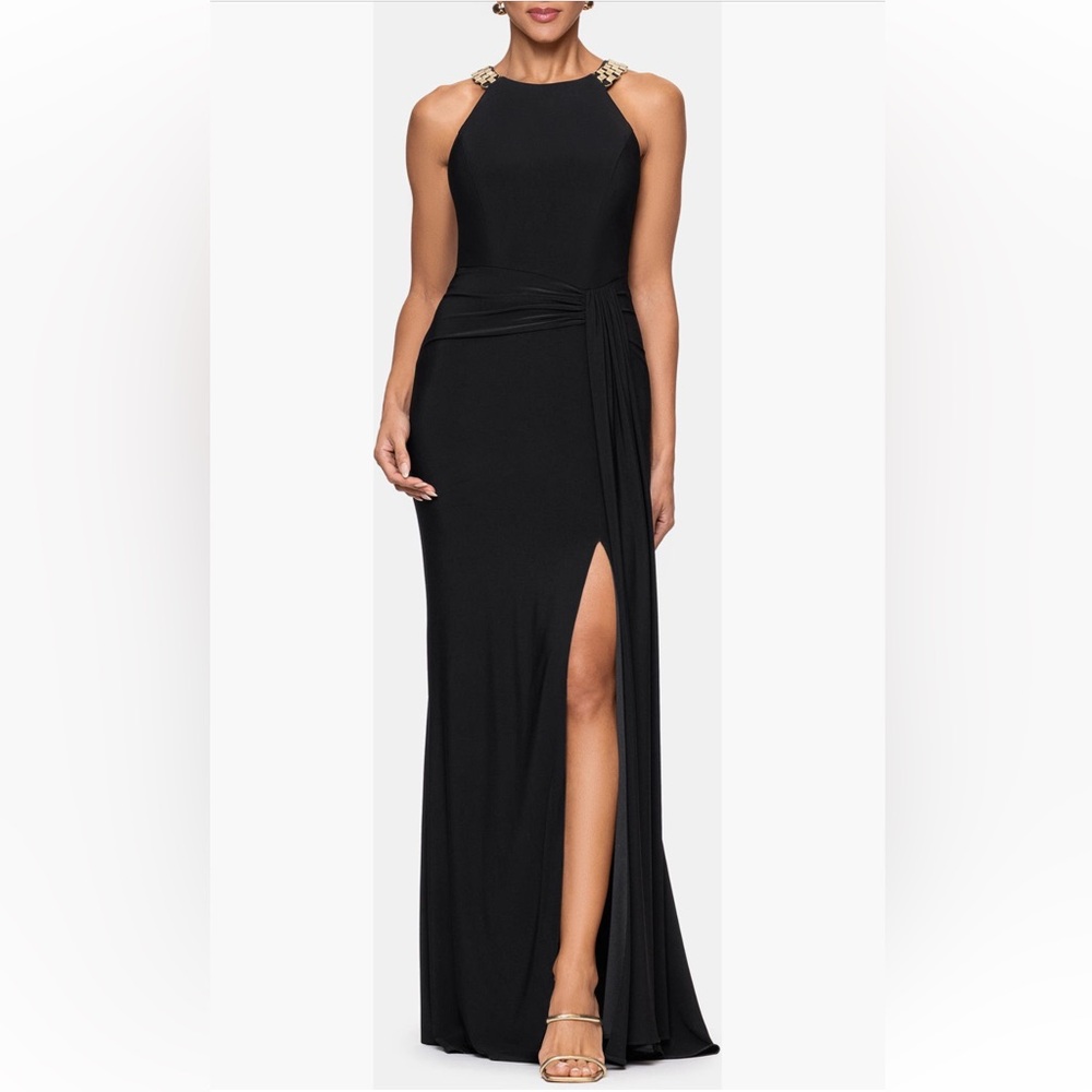 Xscape Evenings‎ Chain Neck Detail Sheath Gown Dress Size 2 Black